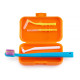 Orthodontic set for care of braces with a mono-beam brush, orange